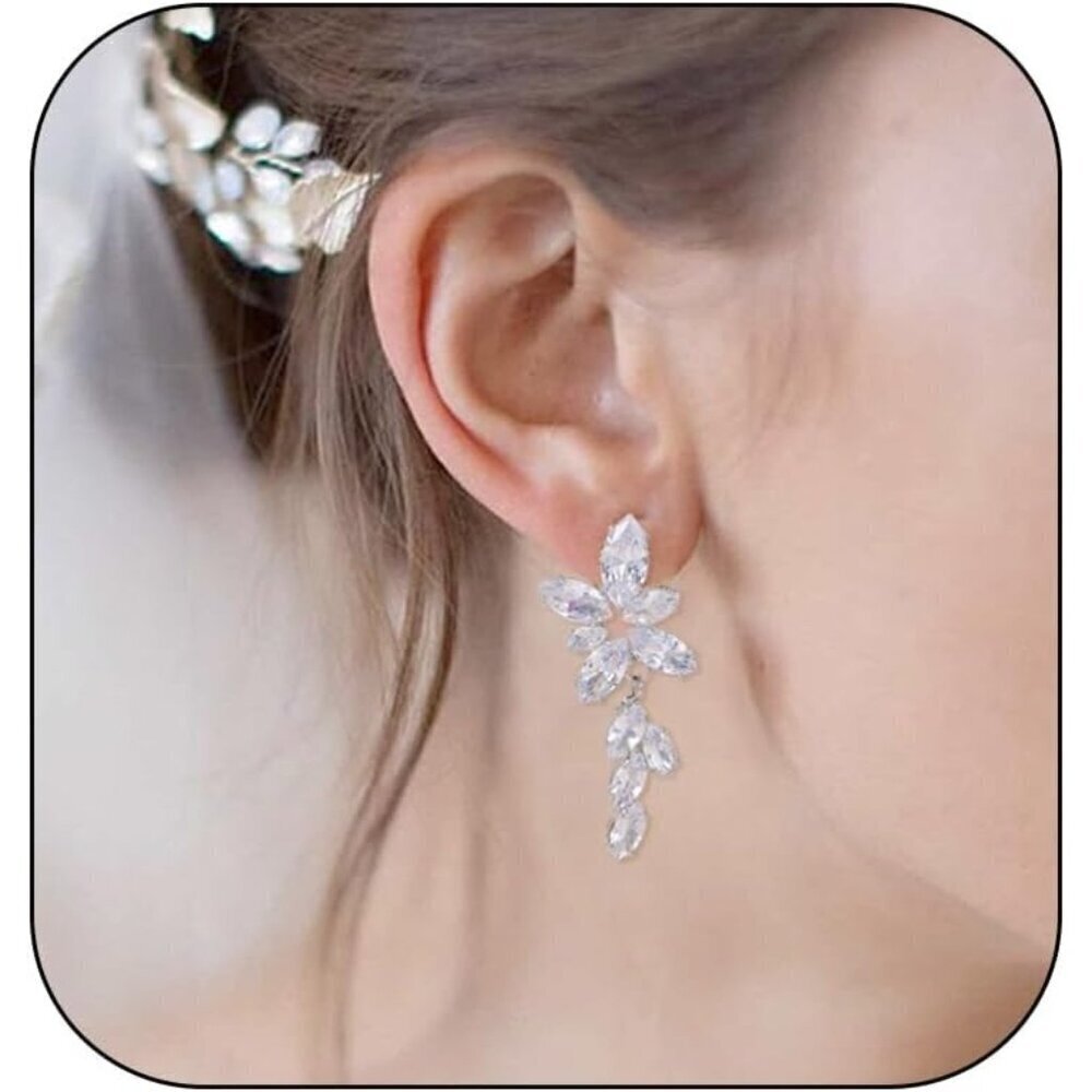 🆕 Women Silver Pearl Drop Earrings Dainty Wedding Diamond Fashion Jewelry Gift